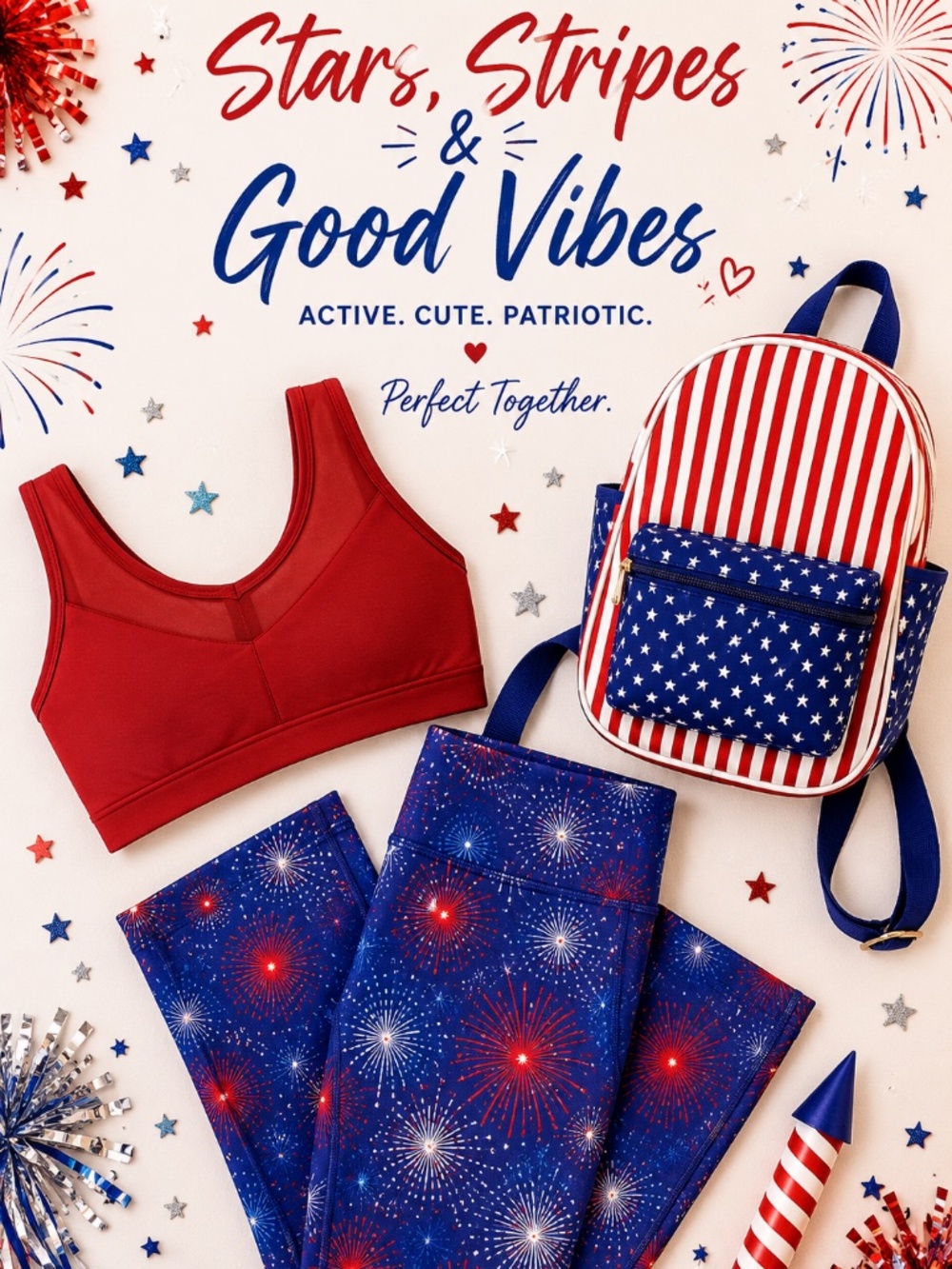 Patriotic Bundle | L Sports Bra, L Bottom + Backpack
